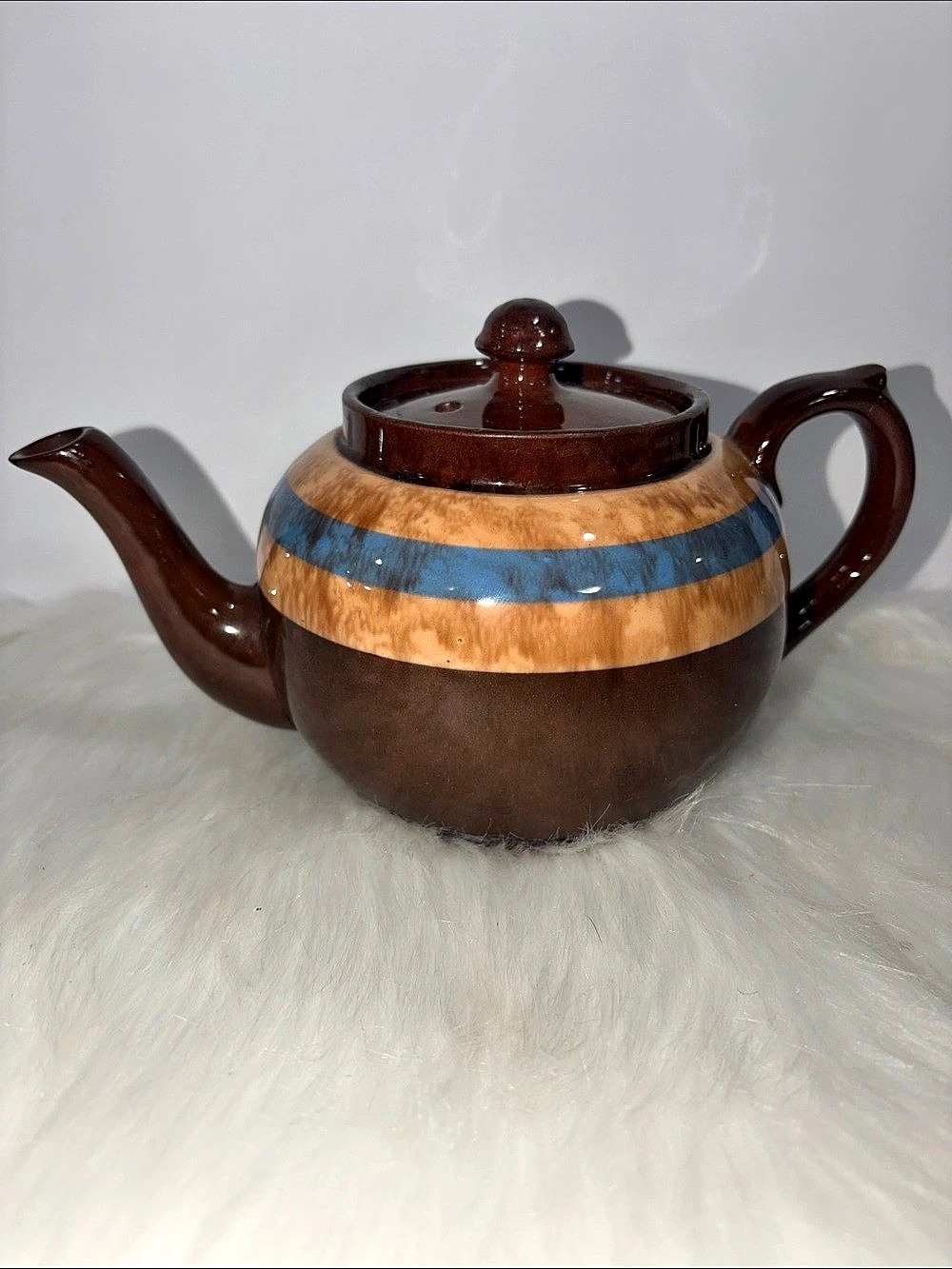 Gibson Ceramic Color Block Teapot in Brown & Blue